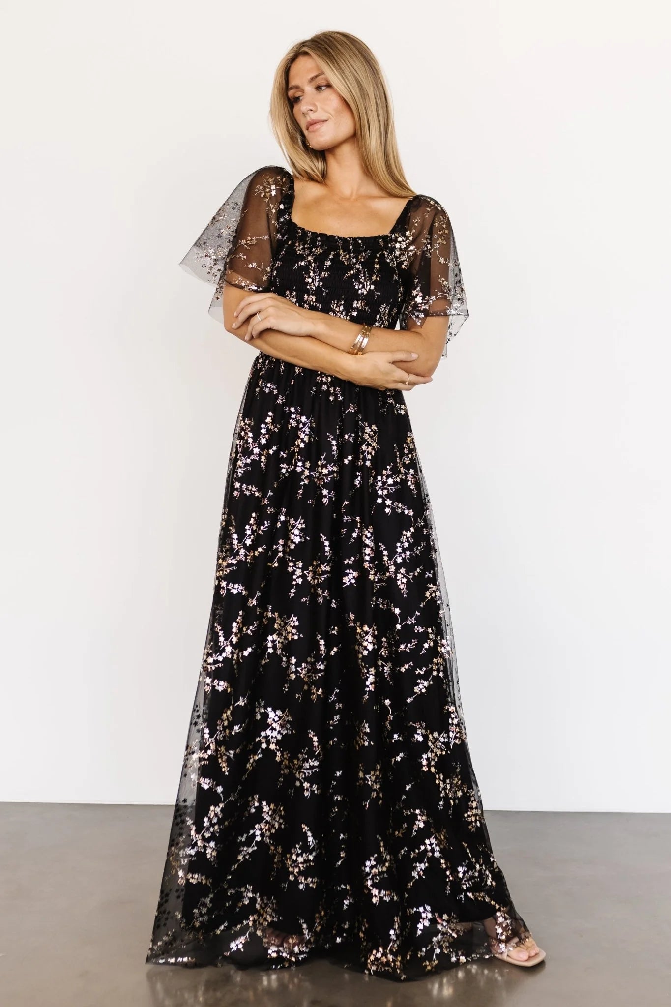 Cassandra Tulle Maxi Dress | Metallic Black