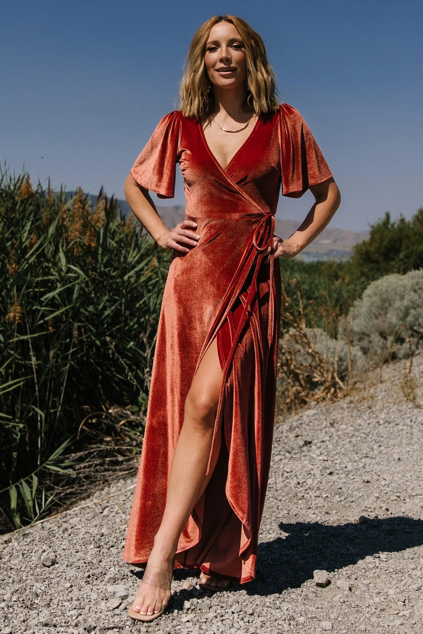 Katelyn Velvet Maxi Wrap Dress | Cinnamon