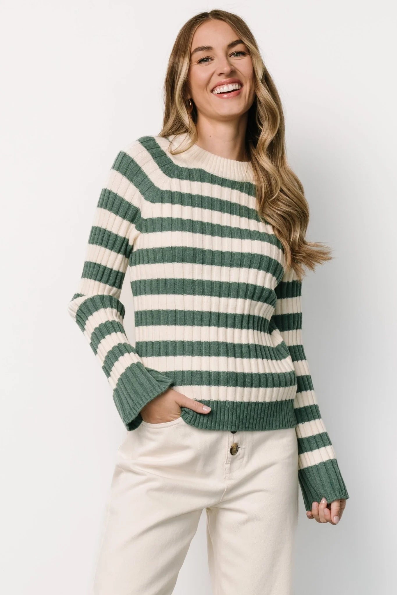 Carrie Striped Sweater | Teal + Ivory