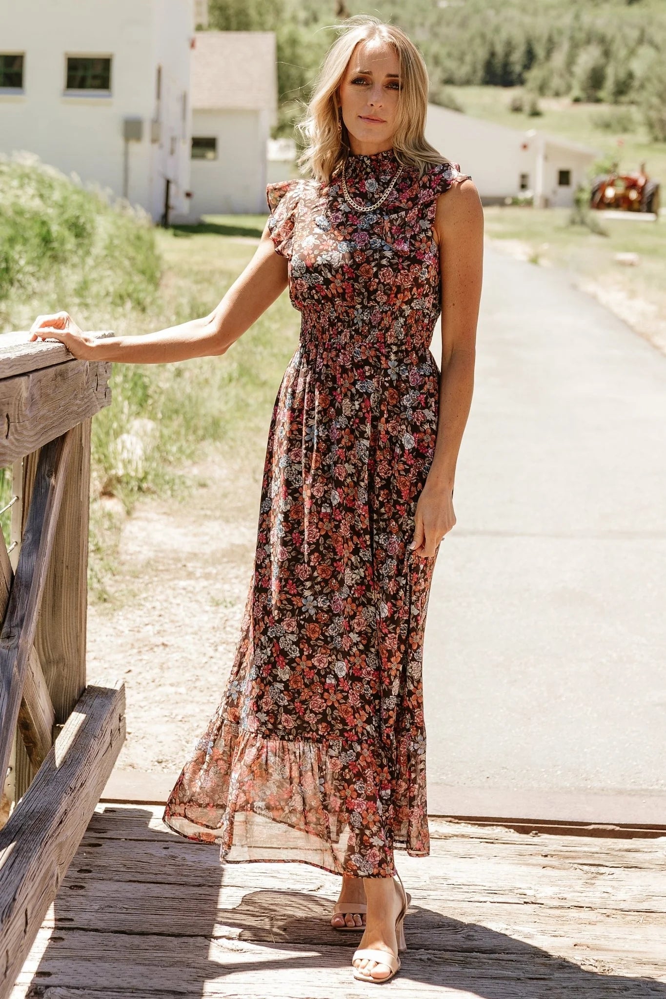 Kearny Ruffle Maxi Dress | Brown Multi Floral