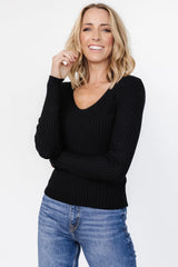 Adrian Ribbed Sweater Top | Black