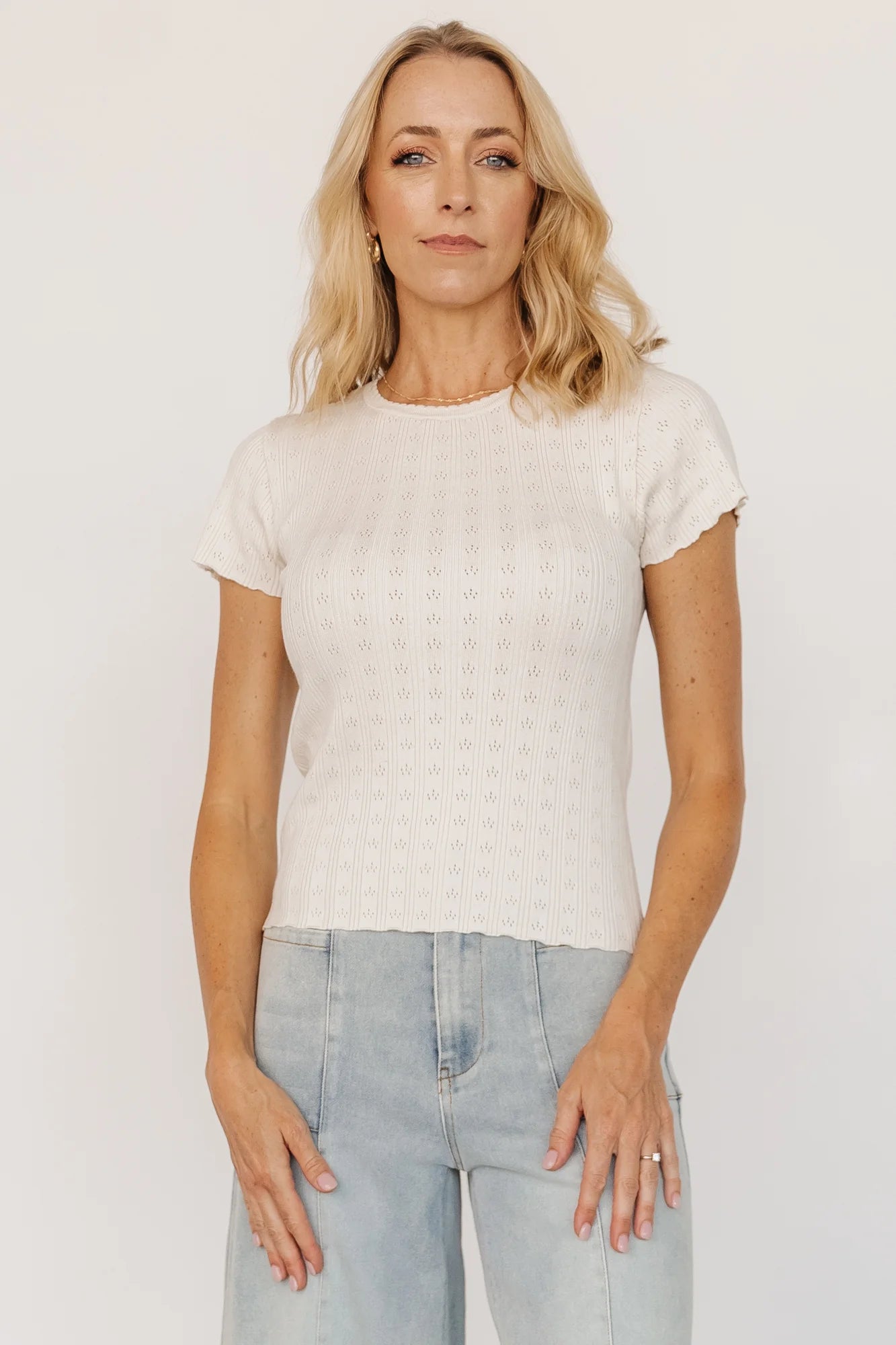 Penny Pointelle Top | Ivory