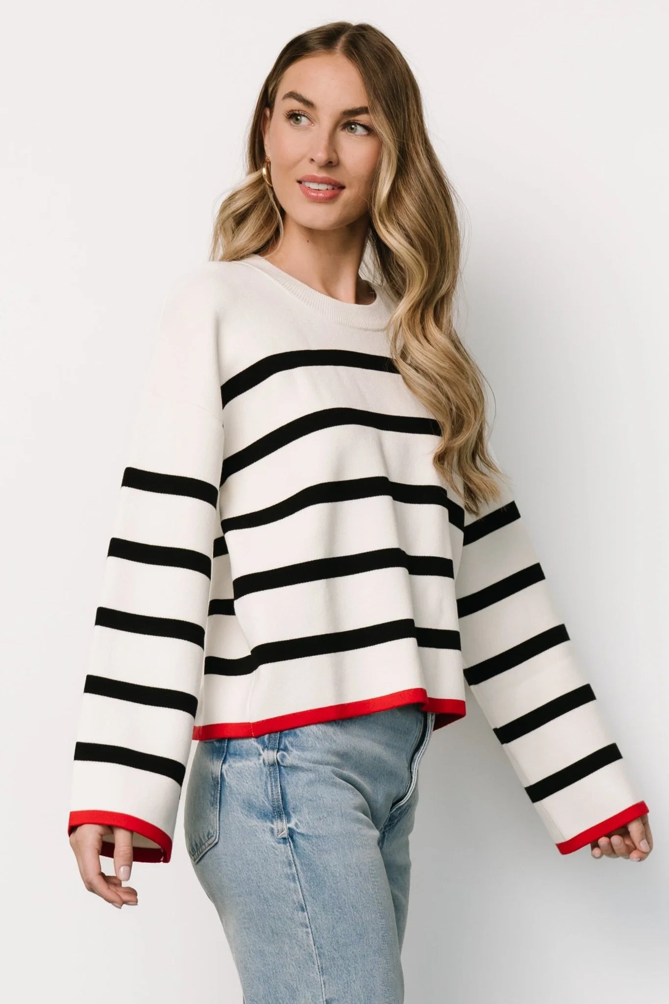 Madilyn Striped Sweater | Off White + Black