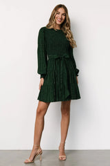 Ivey Smocked Short Dress | Dark Green + Silver