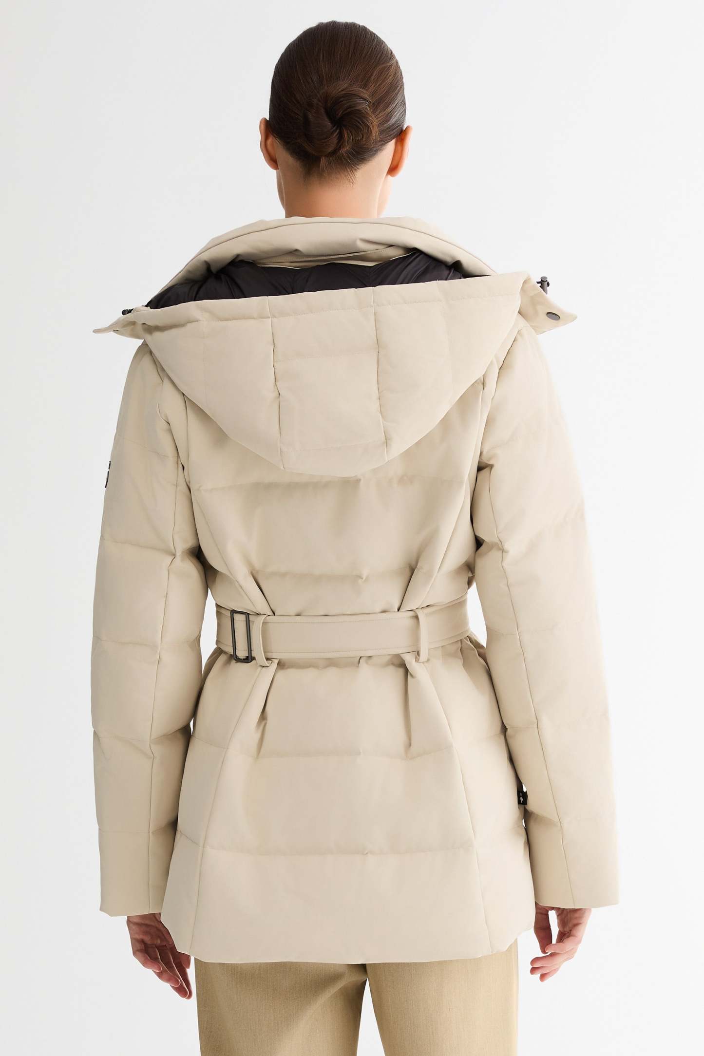 Celeste Polished Edge Belted Hooded Down Jacket