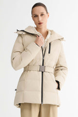 Celeste Polished Edge Belted Hooded Down Jacket