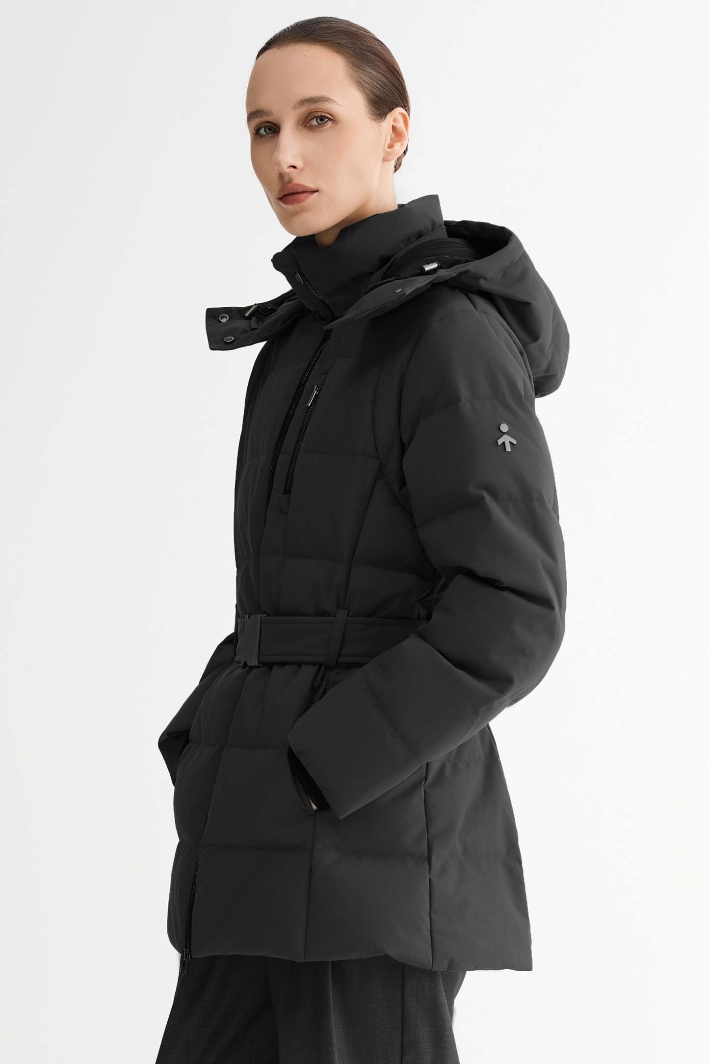 Celeste Polished Edge Belted Hooded Down Jacket