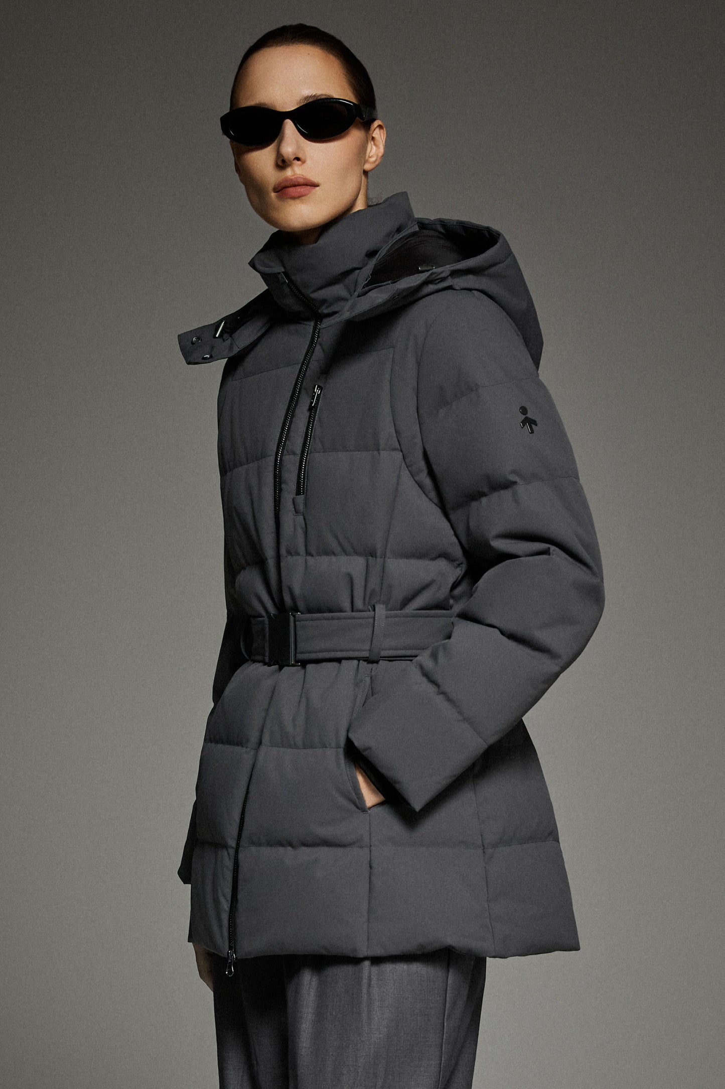Celeste Polished Edge Belted Hooded Down Jacket