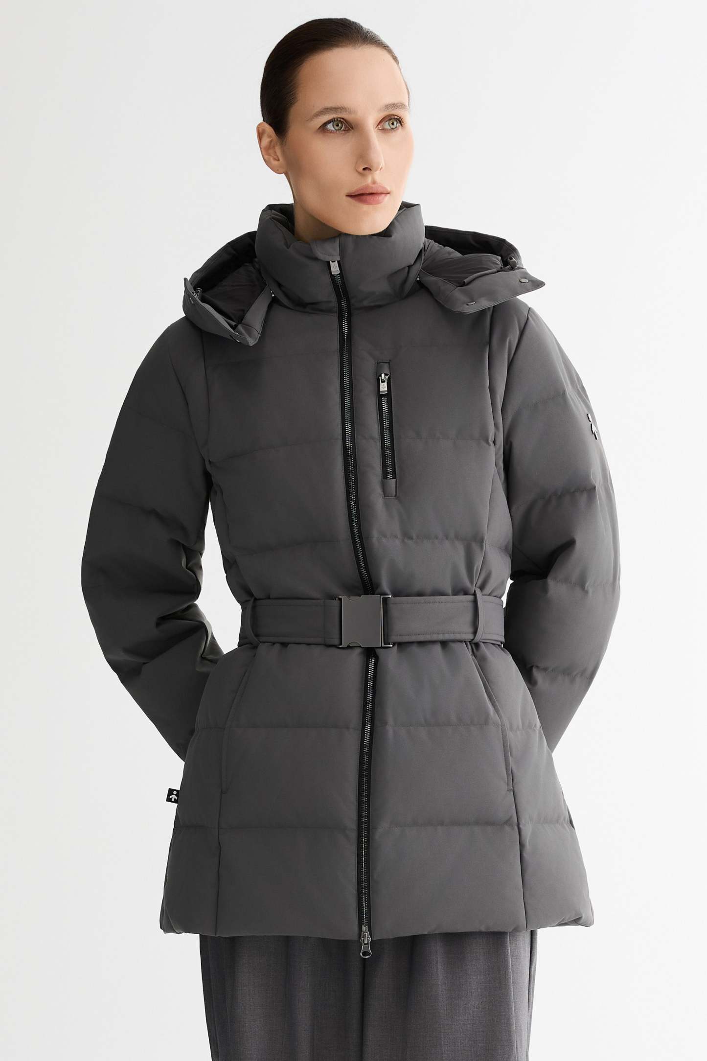 Celeste Polished Edge Belted Hooded Down Jacket