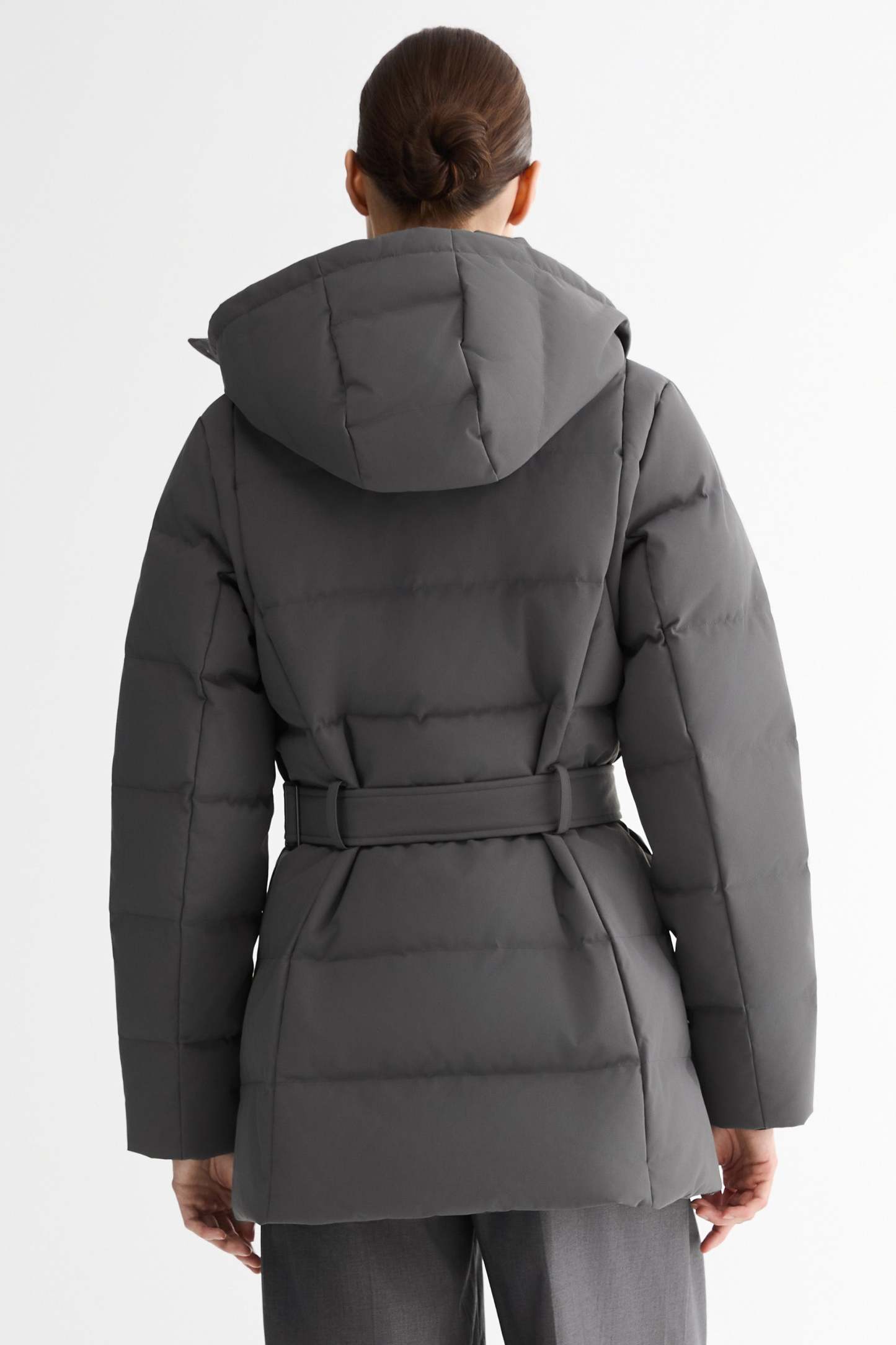 Celeste Polished Edge Belted Hooded Down Jacket