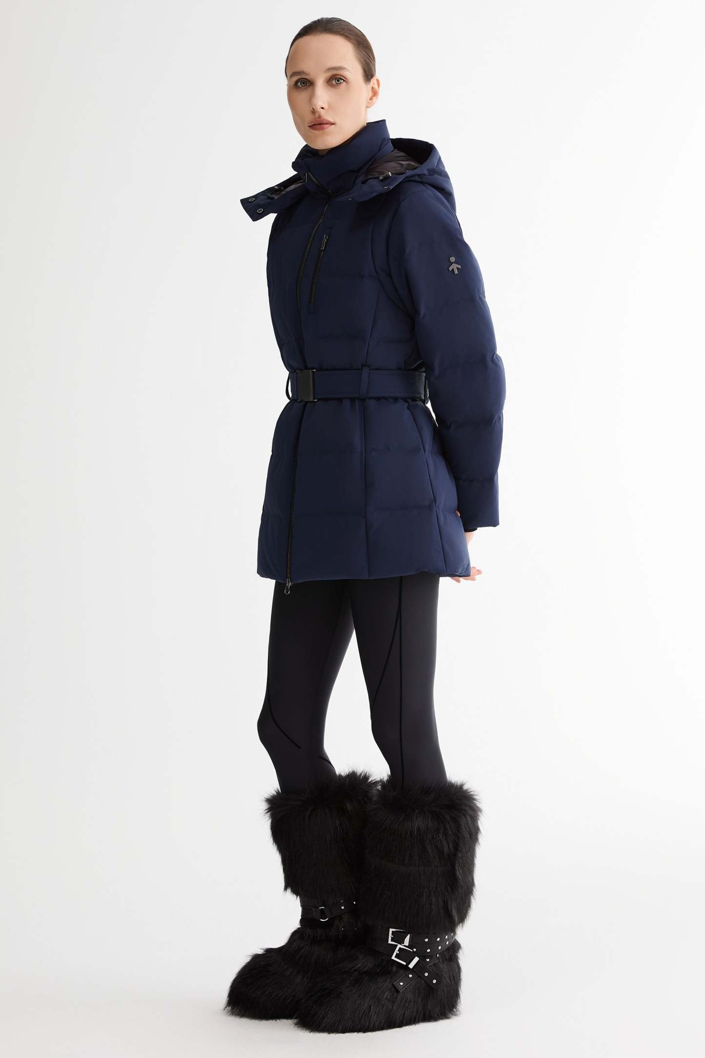 Celeste Polished Edge Belted Hooded Down Jacket