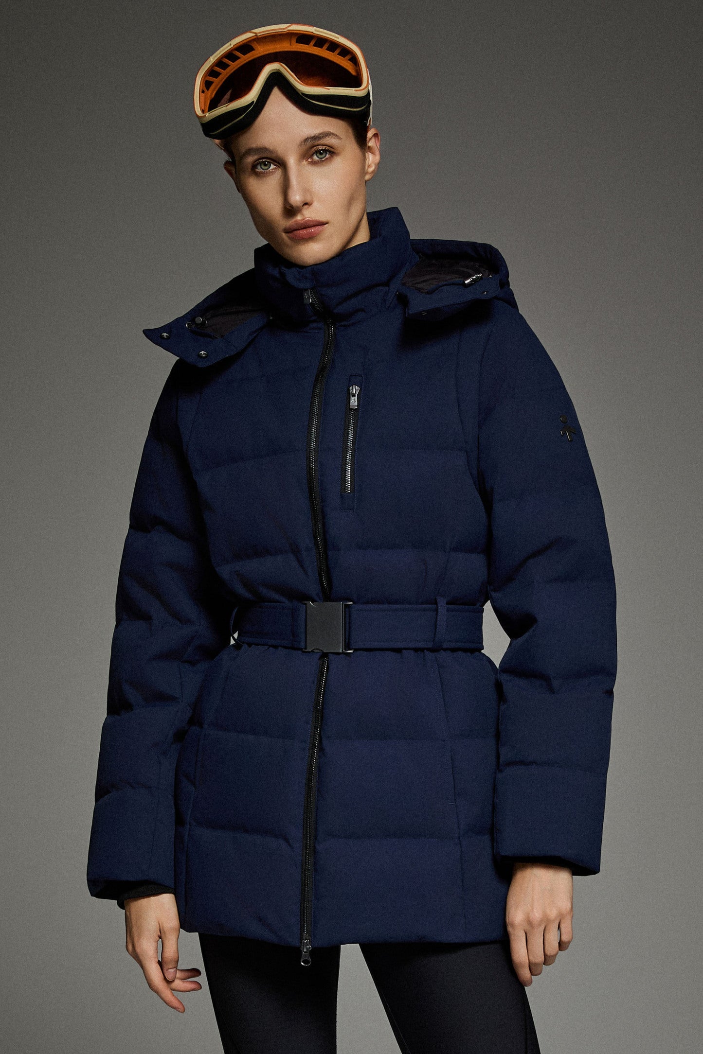 Celeste Polished Edge Belted Hooded Down Jacket