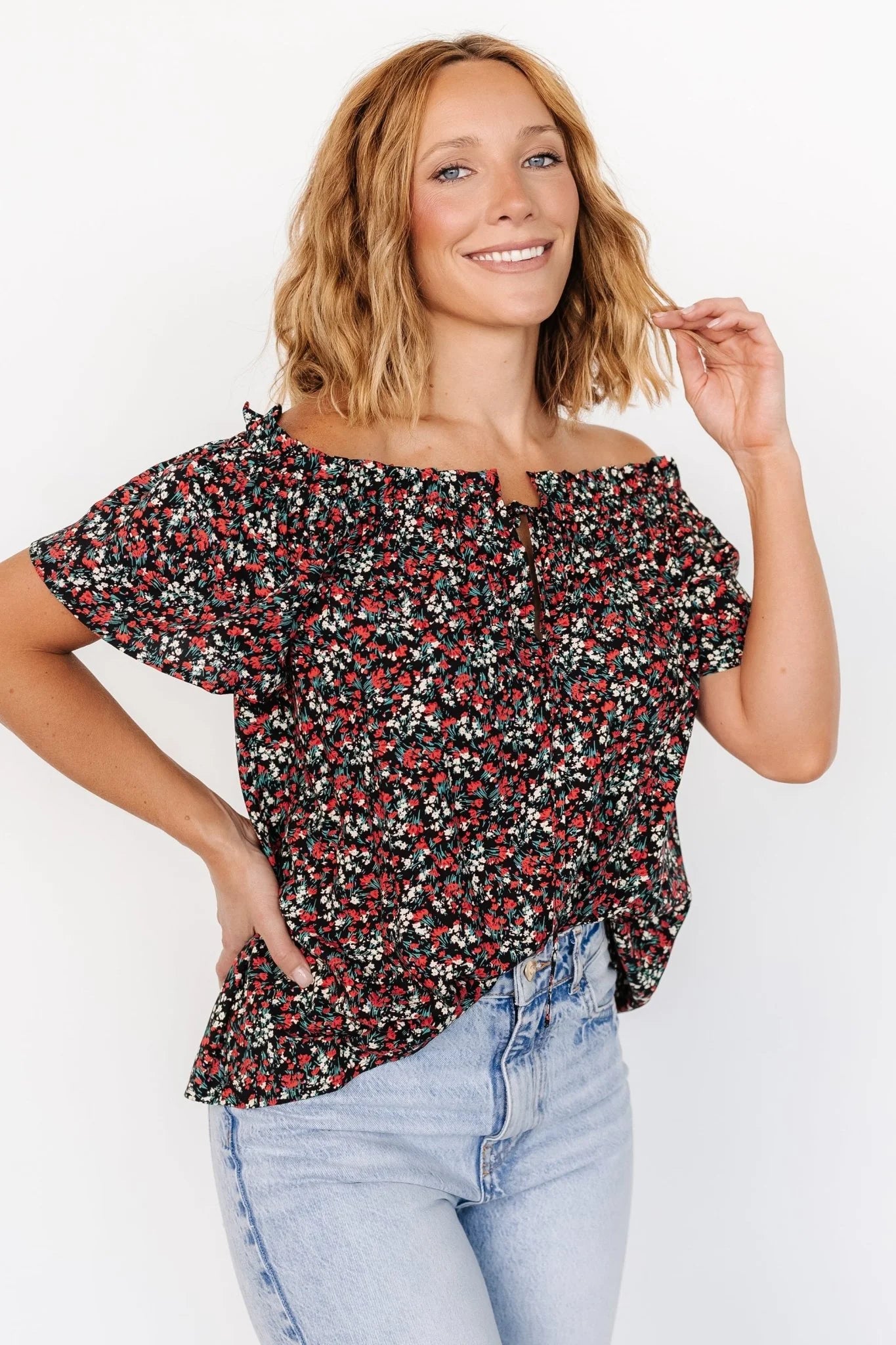 Jude Boho Top | Black + Red