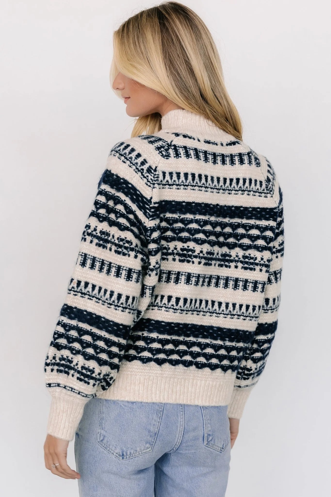 Guadalupe Mock Neck Sweater | Ivory + Navy