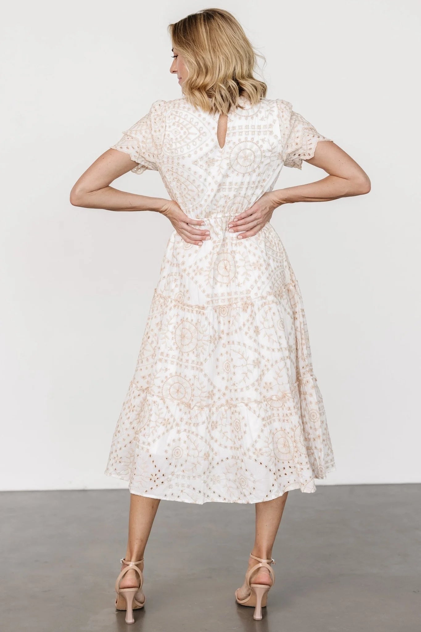 Mirabel Eyelet Midi Dress | White + Natural