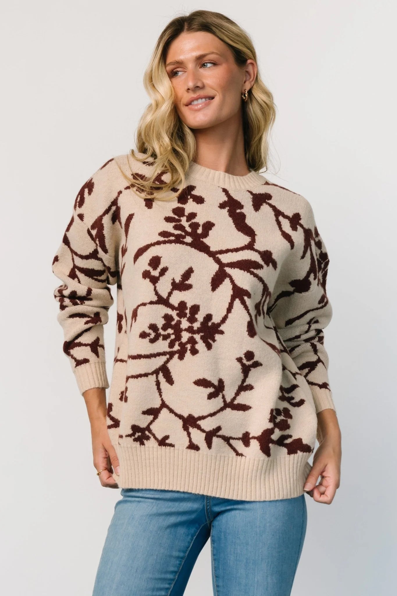 Hallstatt Sweater | Beige + Merlot Print