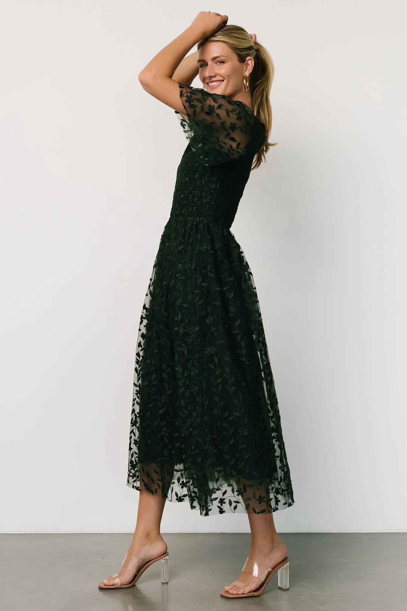 Kendra Embroidered Dress | Dark Green