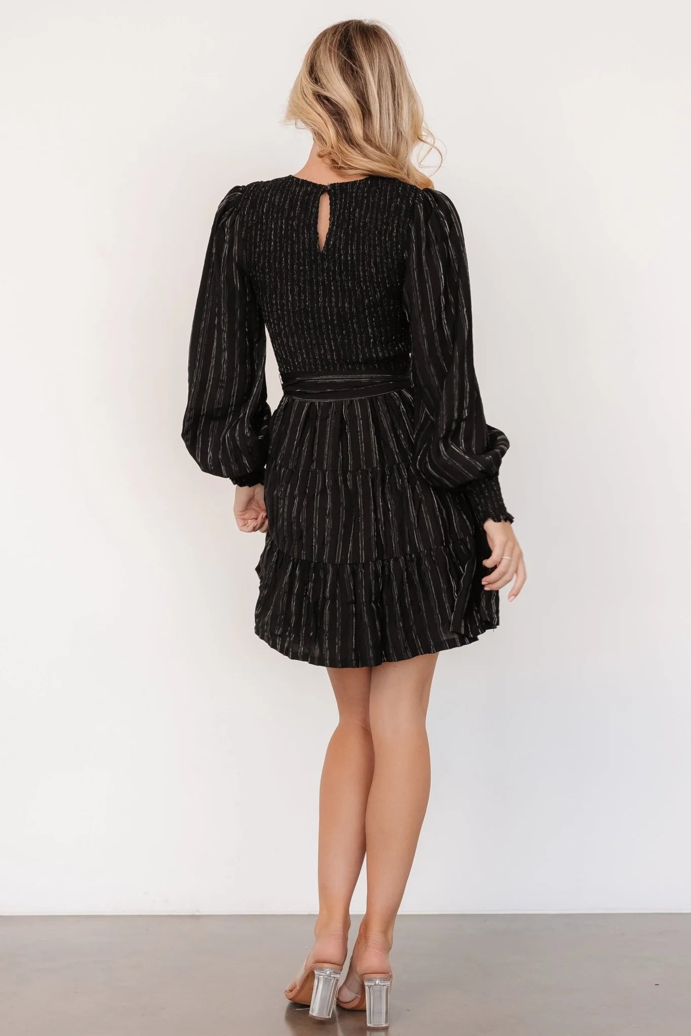 Ivey Smocked Short Dress | Black + Silver