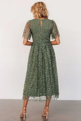 Kendra Embroidered Dress | Dark Sage