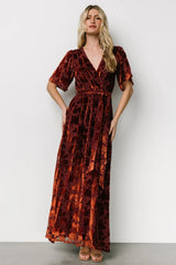 Uma Velvet Maxi Dress | Copper Floral