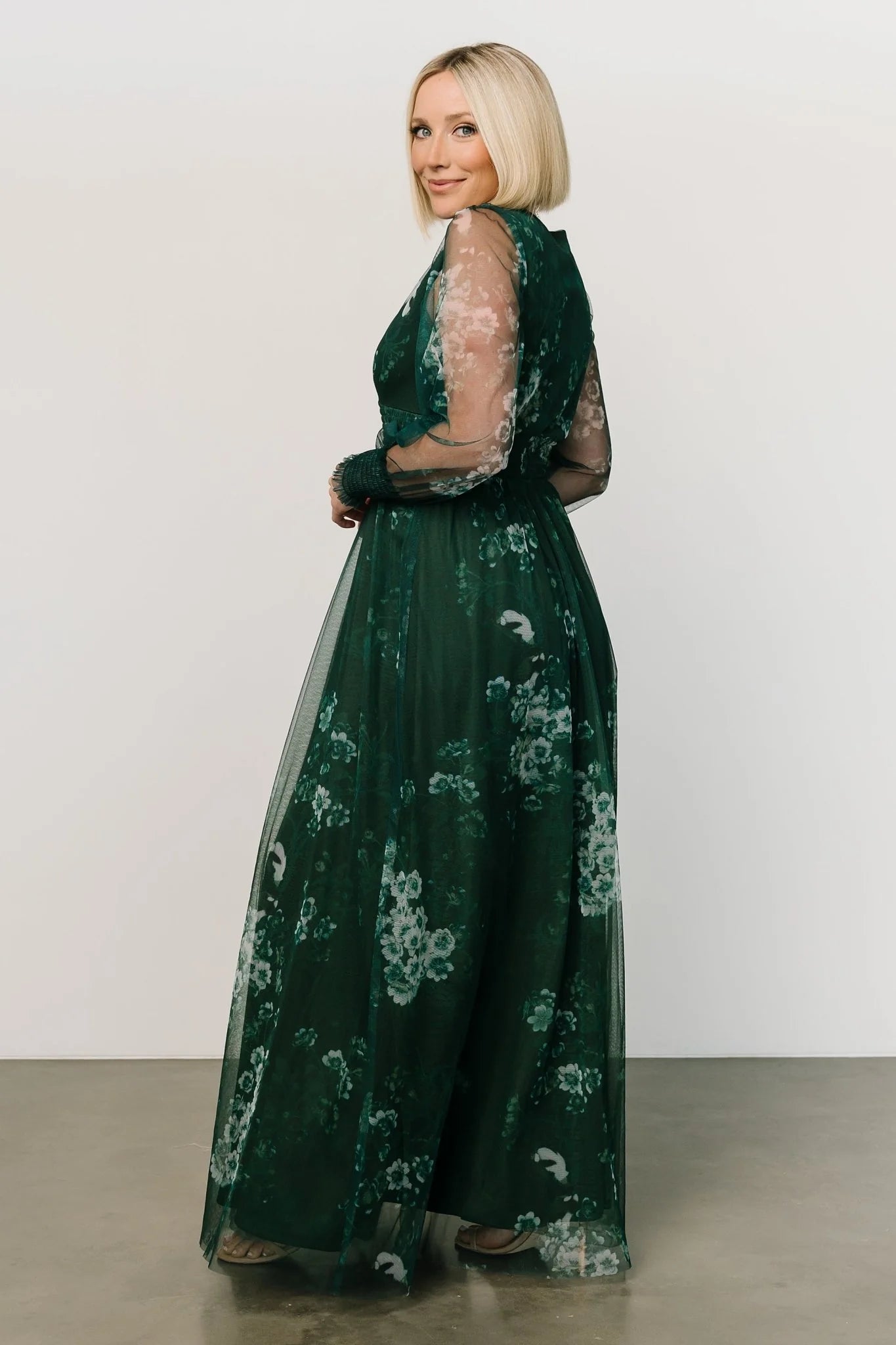 Layla Tulle Maxi Dress | Dark Green Multi