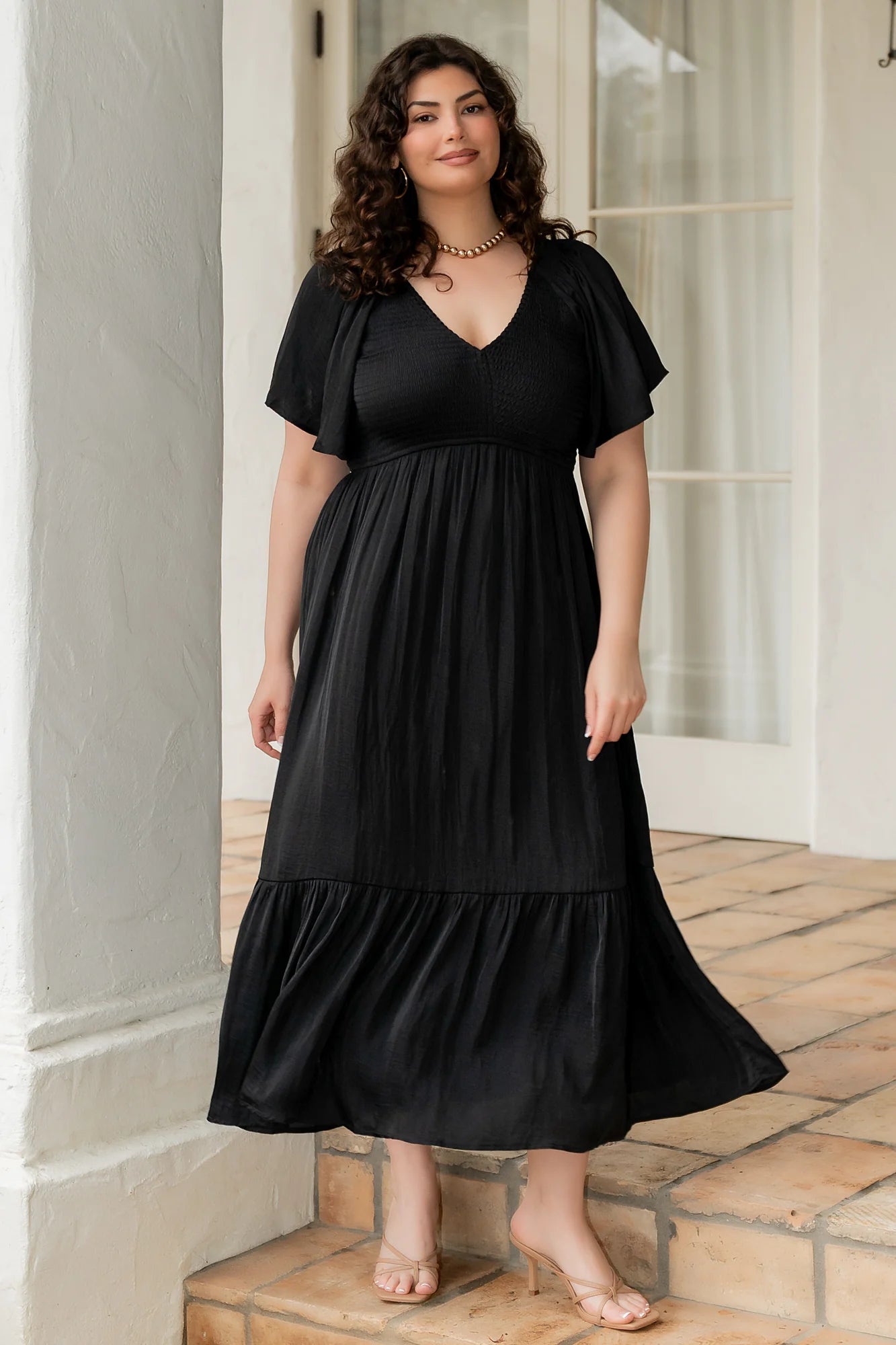 Lovell Smocked Midi Dress | Black