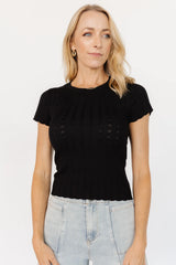 Penny Pointelle Top | Black