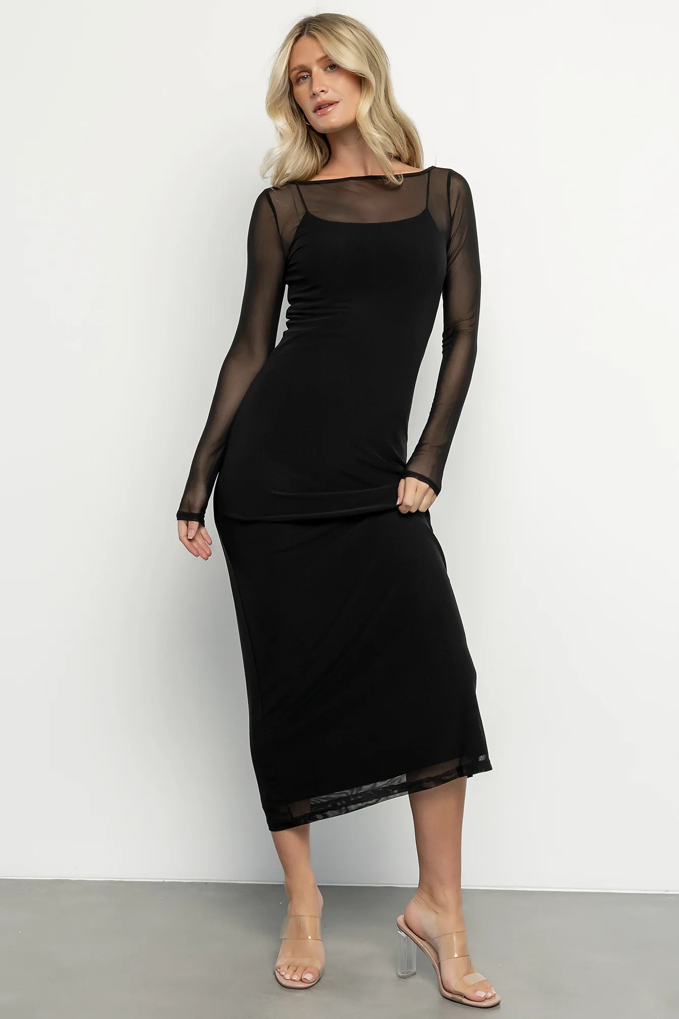 Darya Mesh Midi Dress | Black