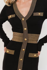 Birgitta Ribbed Sweater Dress | Black + Gold