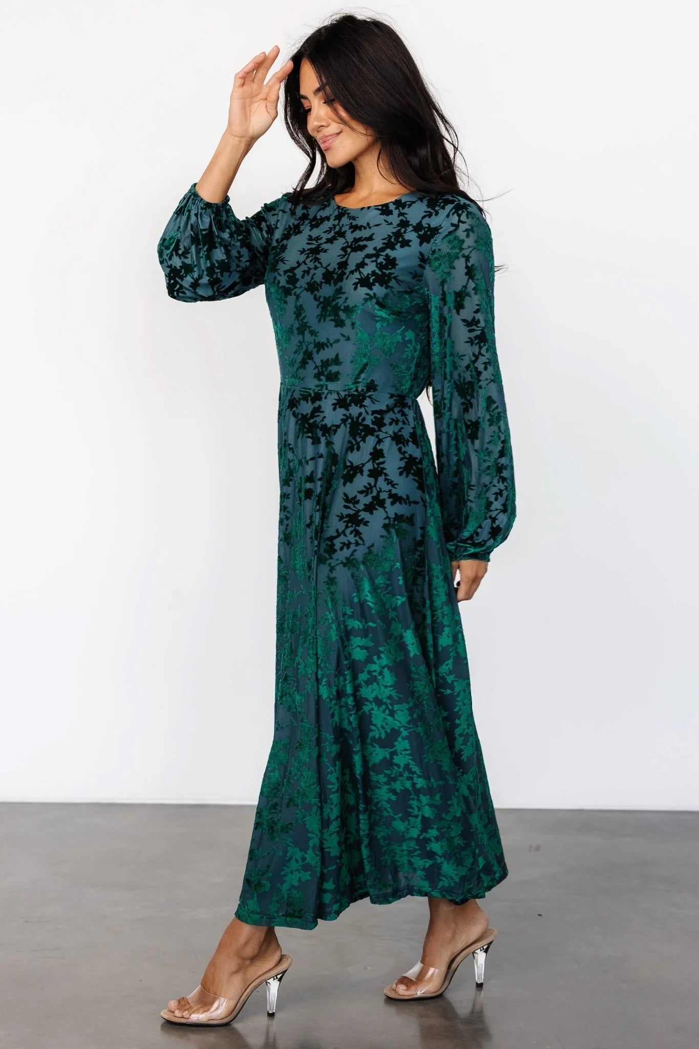 Thora Velvet Dress | Emerald Floral