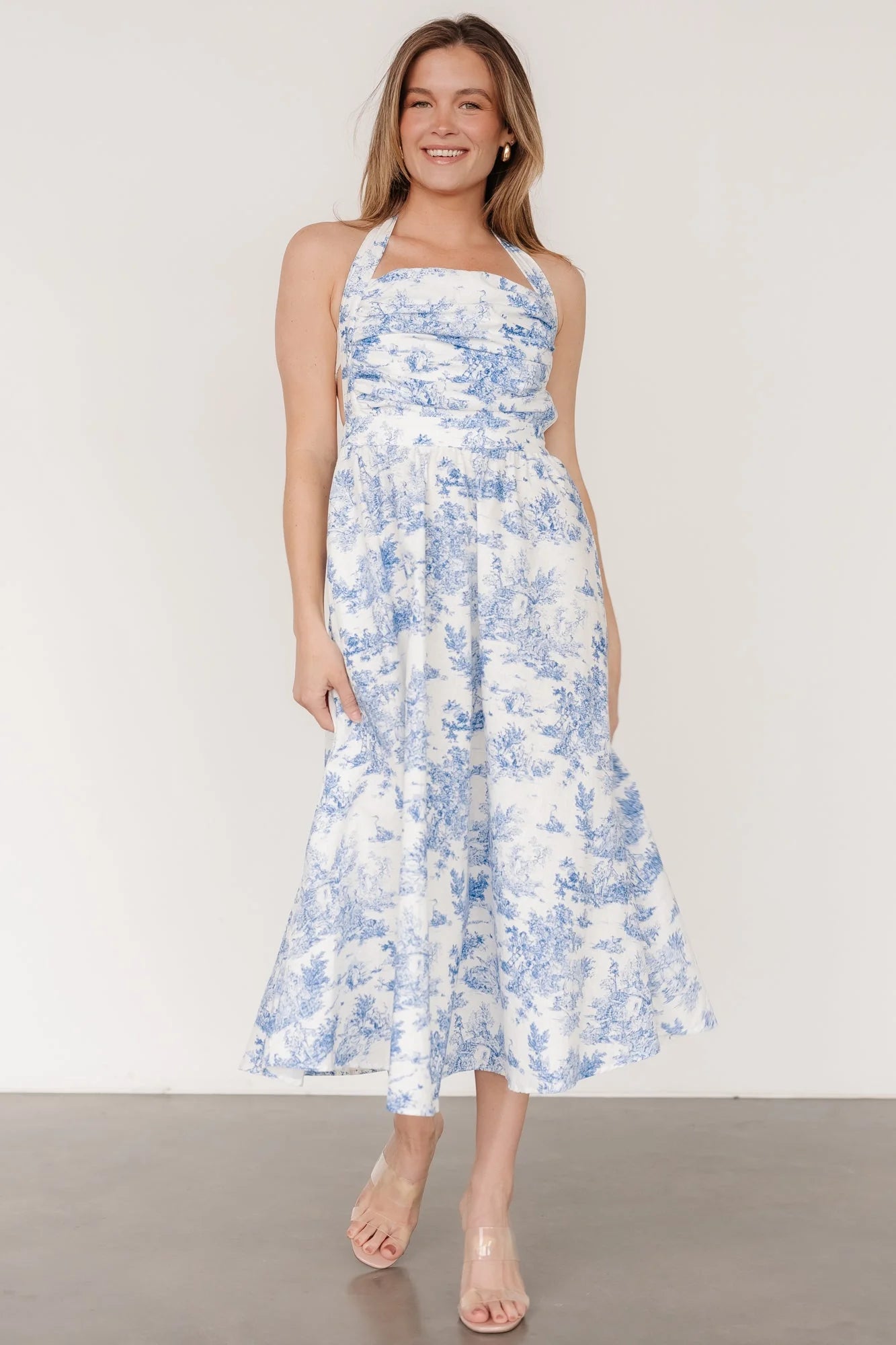 Carolyn Halter Midi Dress | White + Blue