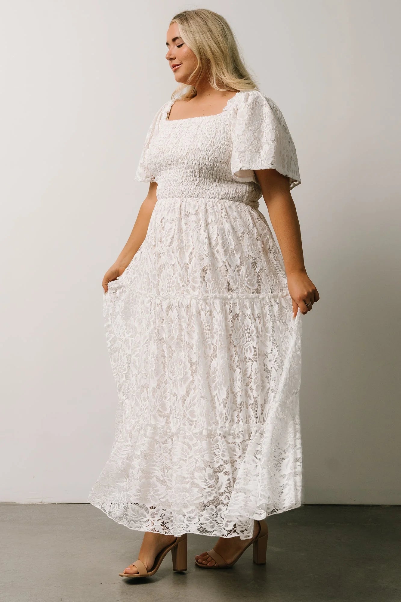 Aspen Smocked Lace Maxi Dress | Off White