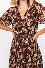 Cassidy Pleated Midi Dress | Brown Floral