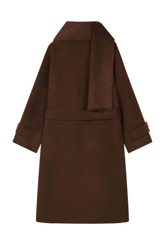 Carina Wool & Silk Scarf Coat - Chocolate