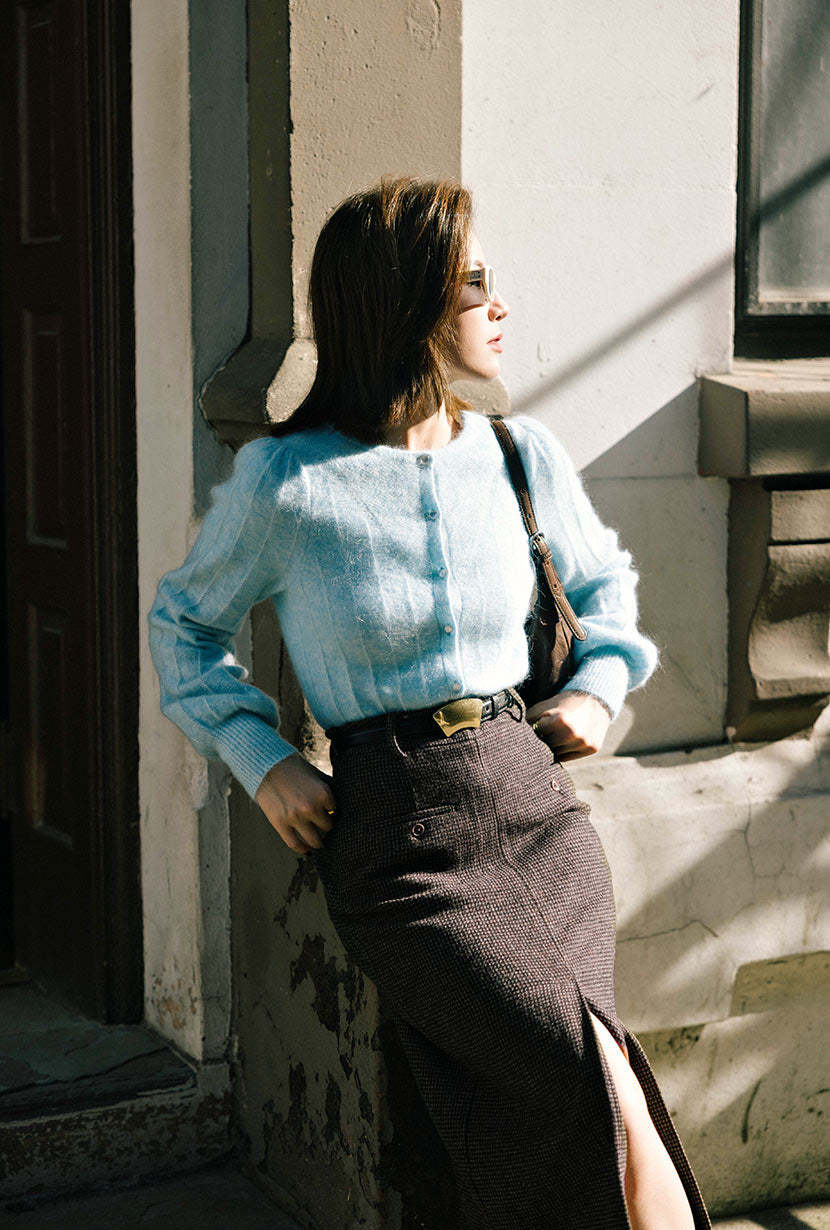 Debbie Wool Pencil Skirt - Checkered