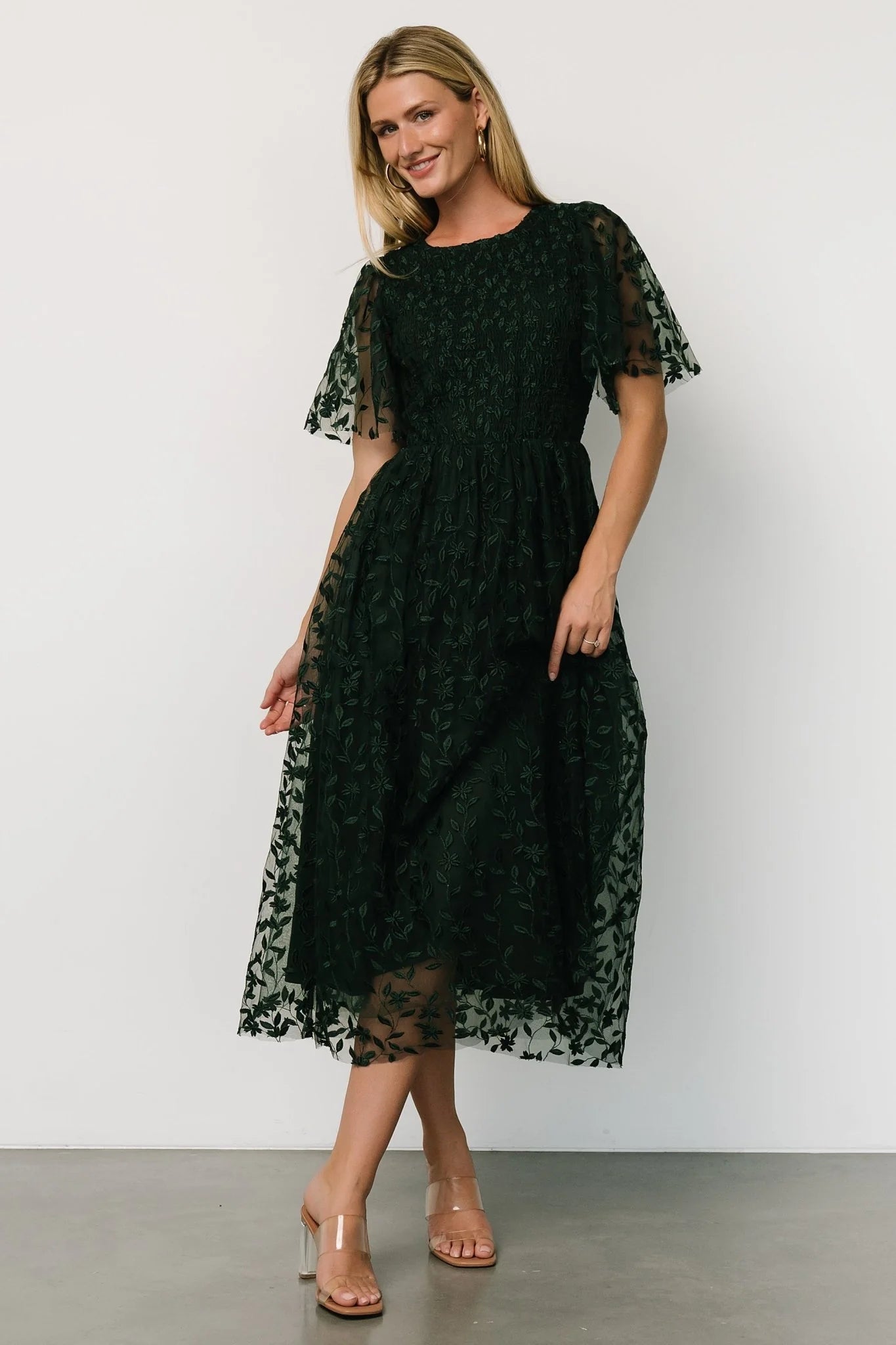 Kendra Embroidered Dress | Dark Green