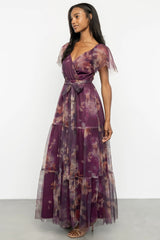 Nicola Tulle Maxi Dress | Aubergine Floral