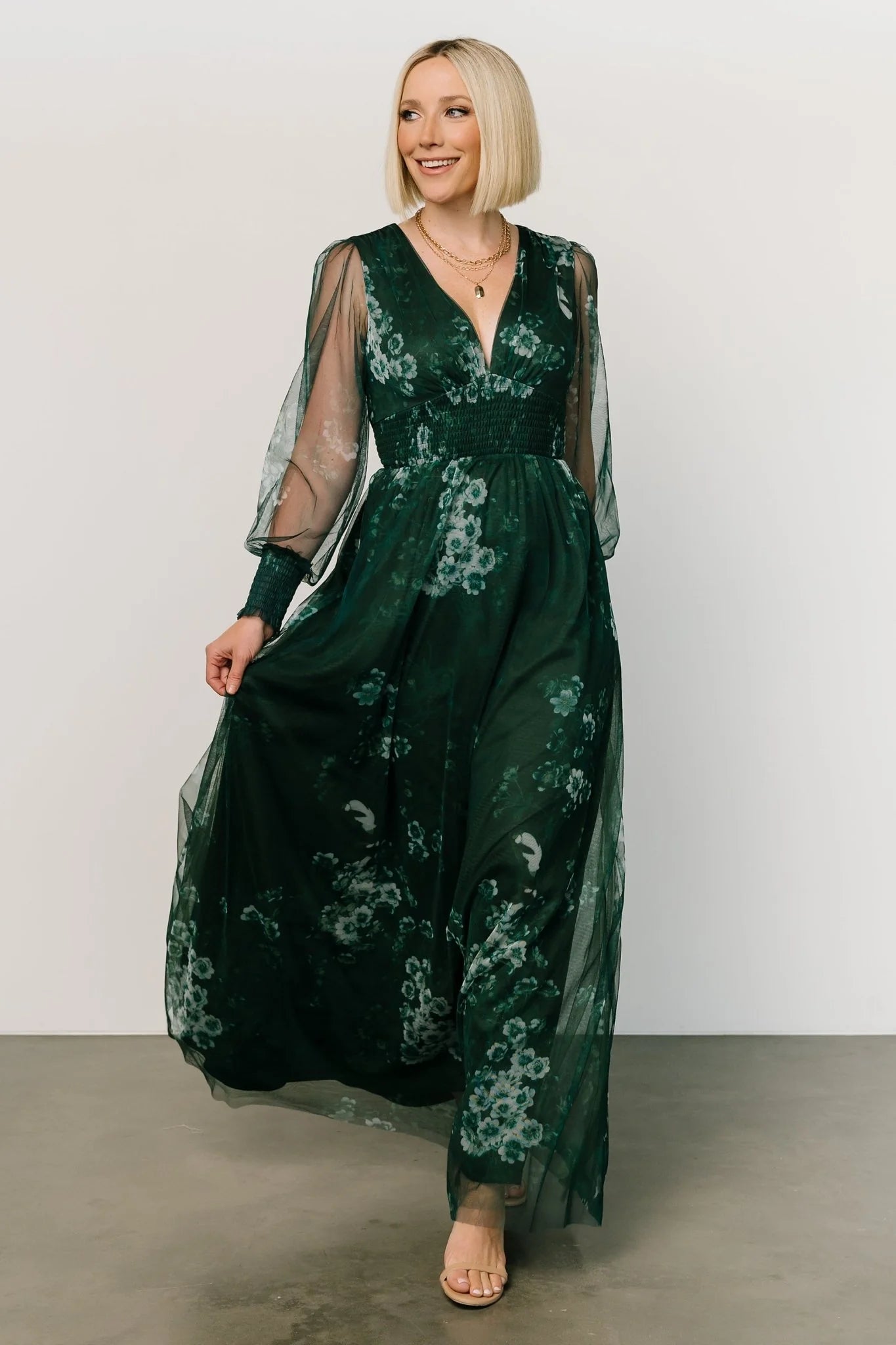 Layla Tulle Maxi Dress | Dark Green Multi