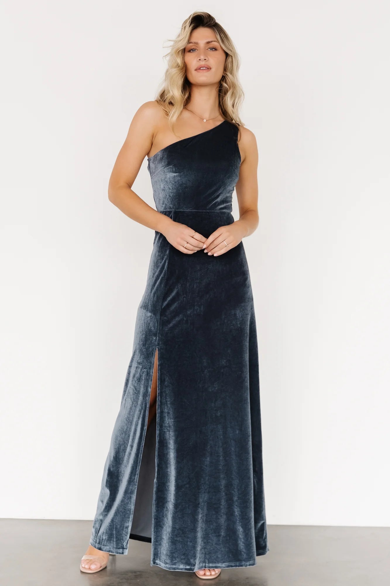 Tatiana Velvet One Shoulder Maxi Dress | Slate Blue
