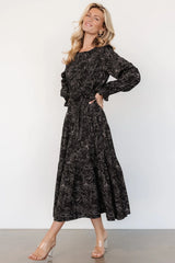 Ashlyn Long Sleeve Dress | Black Print