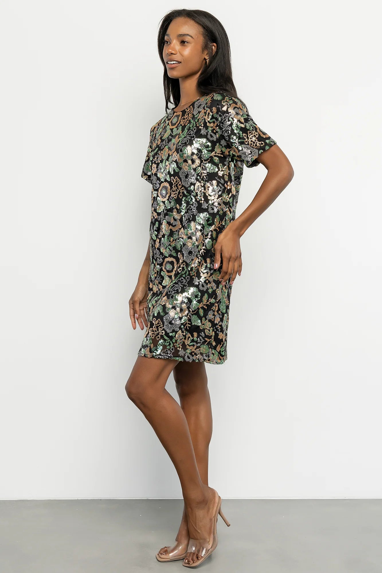 Squires Sequin Short Dress | Black + Green Multi