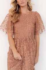 Kendra Embroidered Dress | Nude Rose