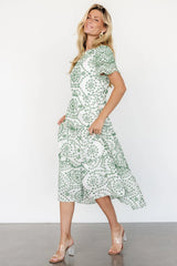 Mirabel Eyelet Midi Dress | White + Green