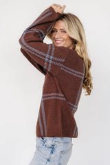 Francie Sweater | Brown + Blue Plaid