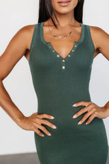 Bobbie Snap Button Midi Dress | Green