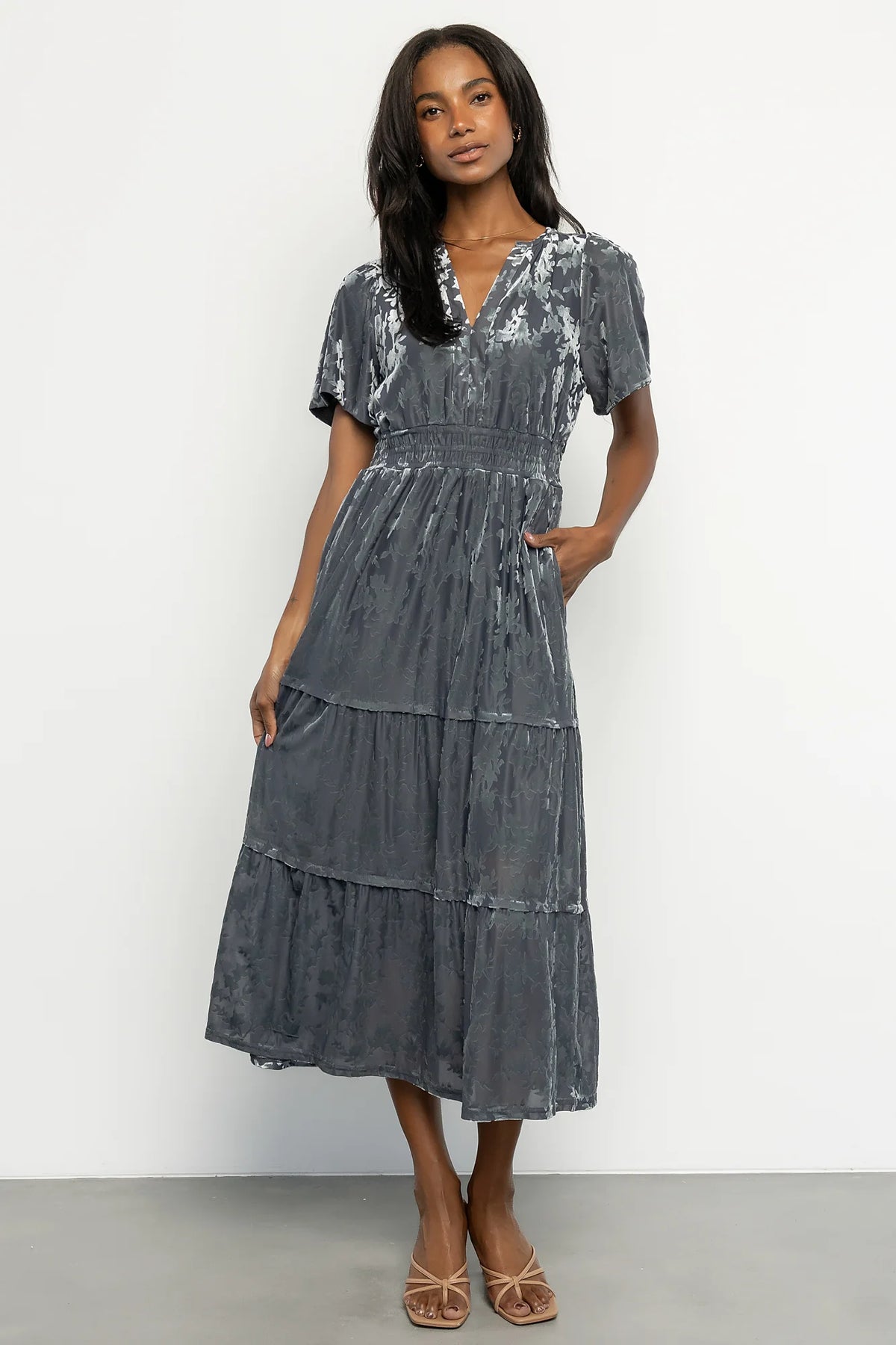 Bronwyn Velvet Dress | Dusty Blue