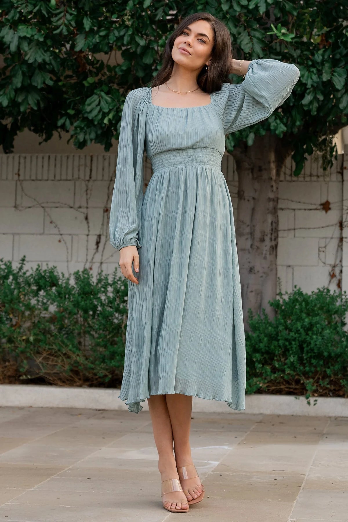 Dalton Pleated Midi Dress | Light Sage