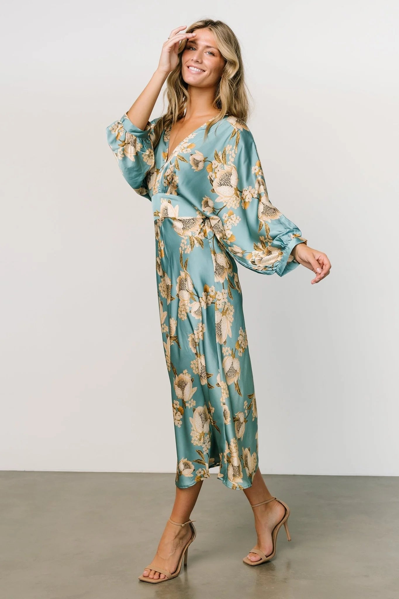 Joni Satin Midi Dress | Blue Multi