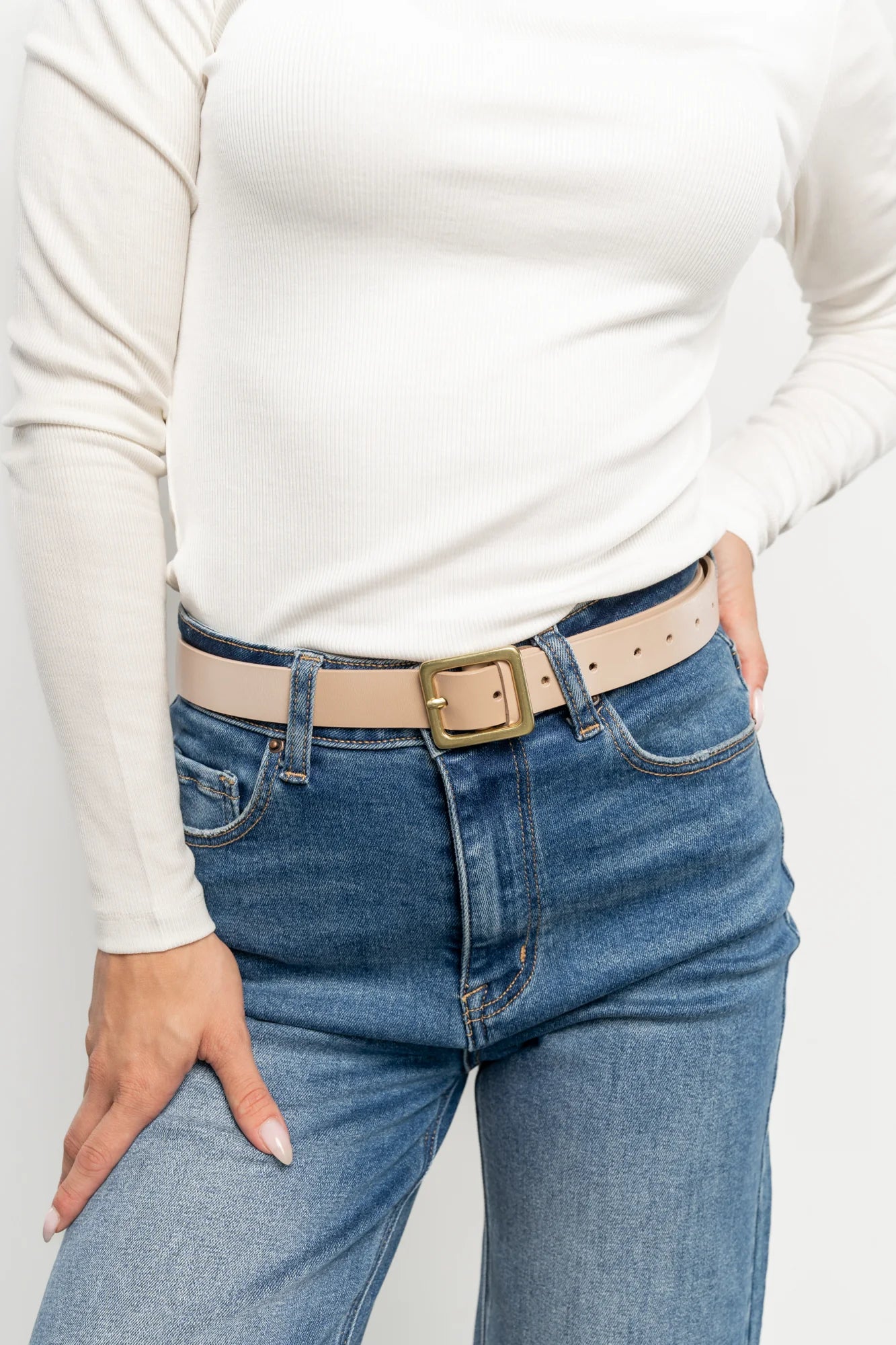 Deborah Buckle Belt | Nude Beige