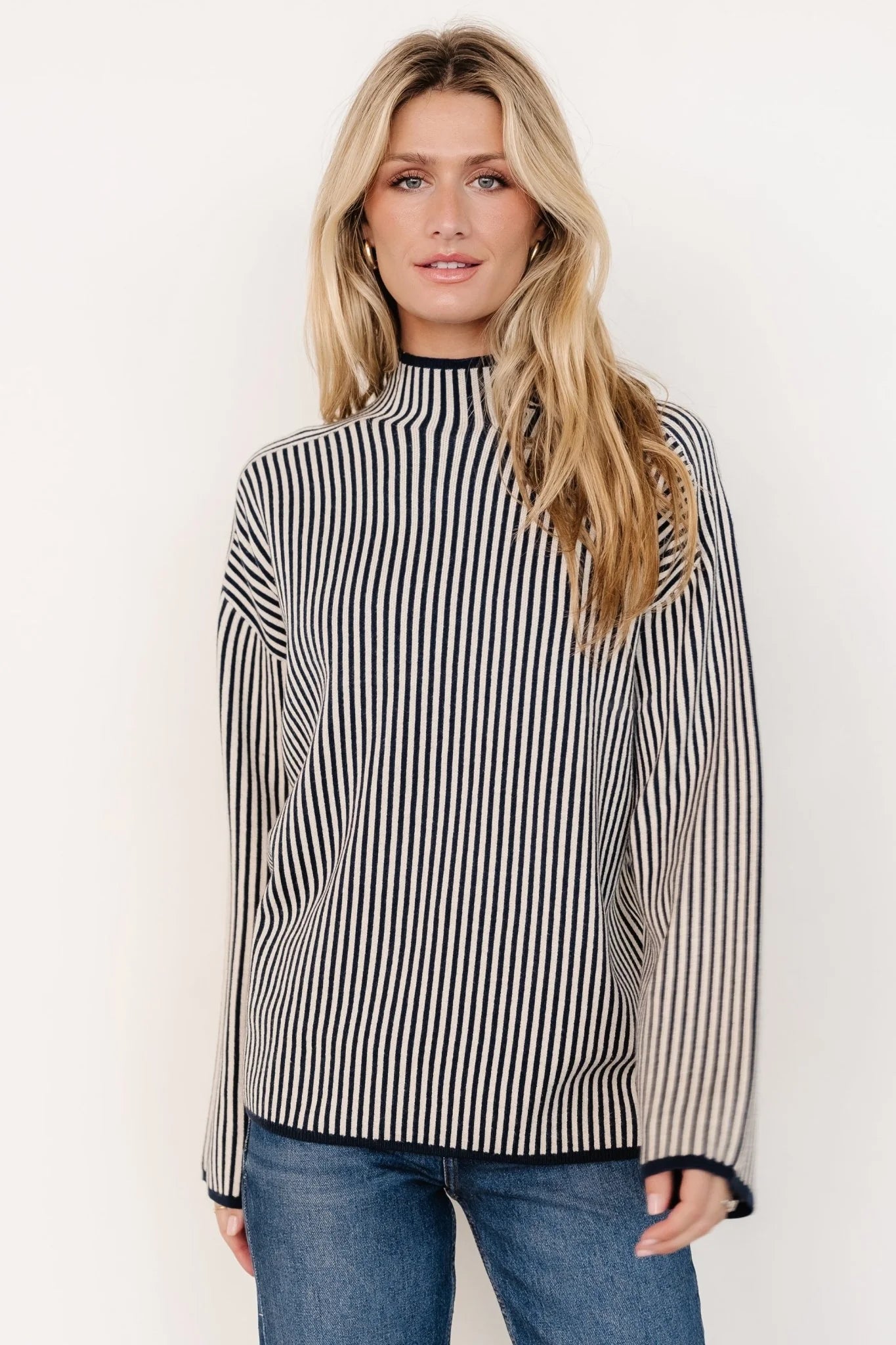 Kat Mock Neck Sweater | Navy Stripe